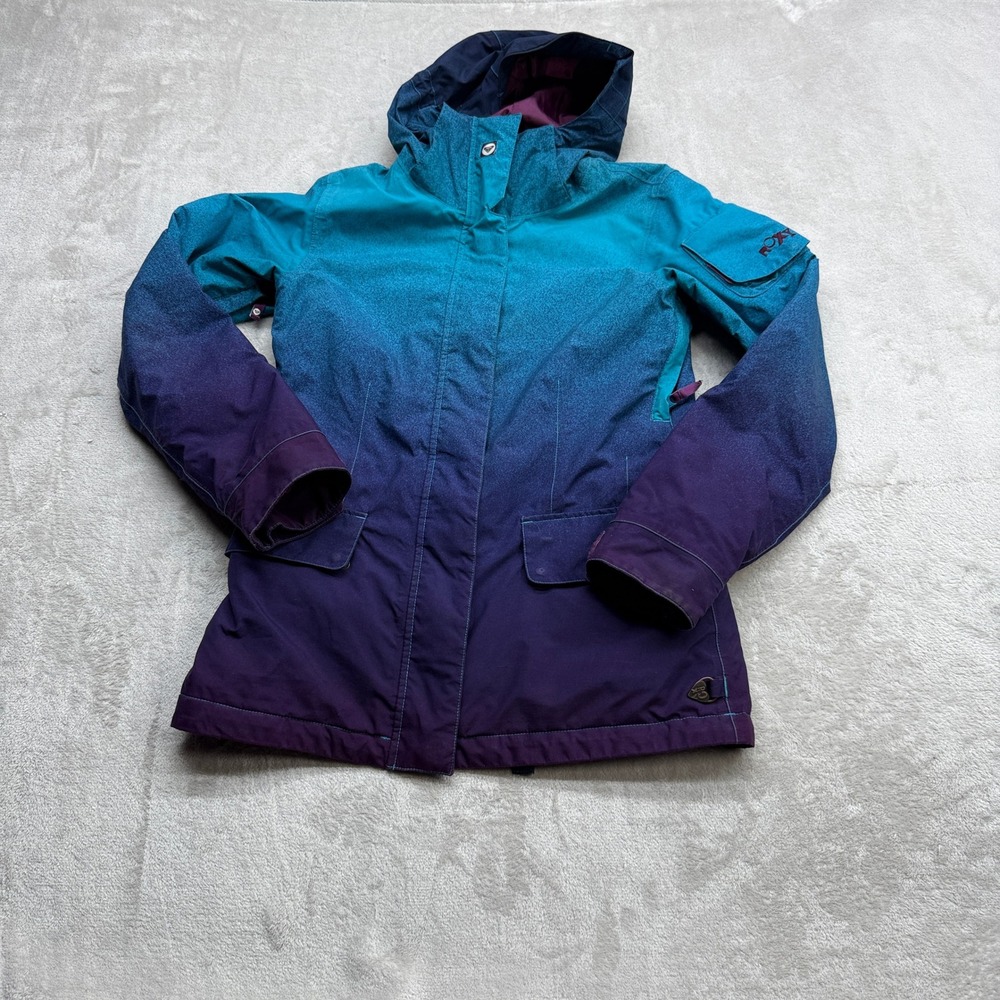 Roxy Jet Ski Snowboard Hooded Jacket Womens XS Teal Purple Ombre 10K Waterproof